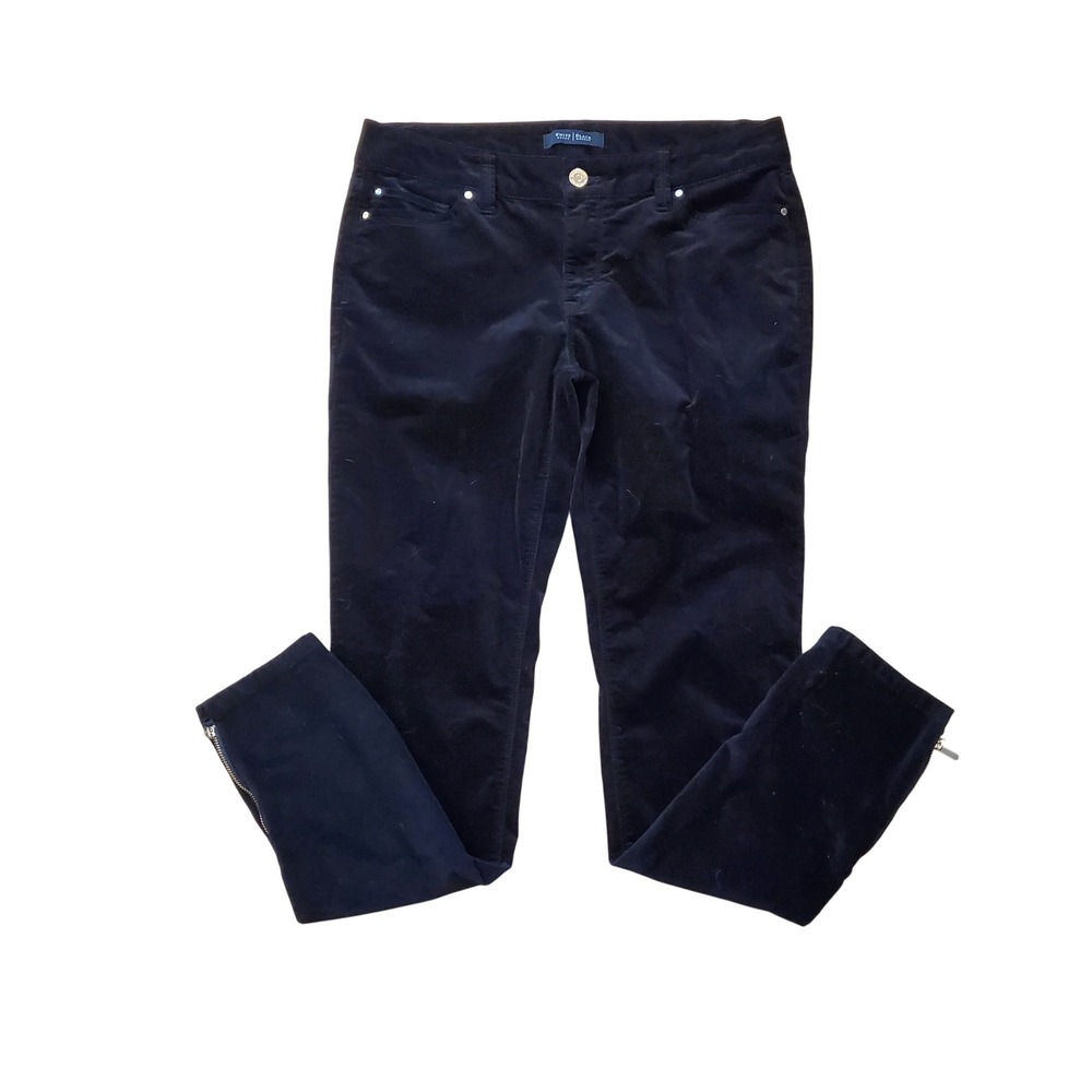 White House Black Market Velvet Pants‎ Ankle Zip Stretch Black Size 6